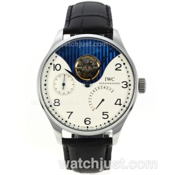 IWC Portuguese Tourbillon Working Power Reserve Automatic with White Dial-Leather Strap