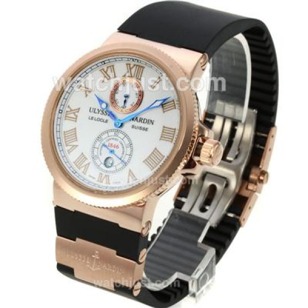 Ulysse Nardin Maxi Marine Automatic Rose Gold Case Roman Markers with White Dial-Rubber Strap