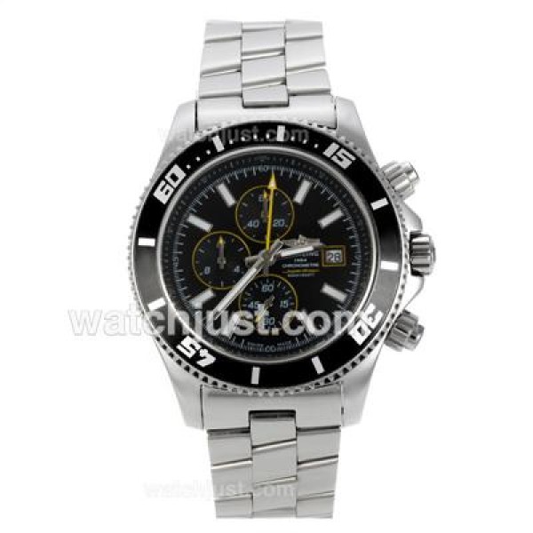 Breitling Super Ocean Working Chronograph Black Bezel with Black Dial S/S-Yellow Needles