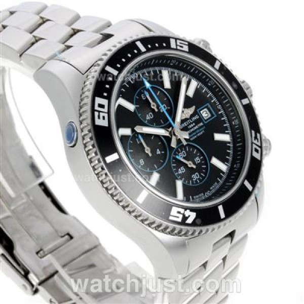 Breitling Super Ocean Working Chronograph Black Bezel with Black Dial S/S-Blue Needles
