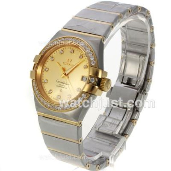 Swiss Made Omega Constellation Replica Watches With Golden Dials For Women