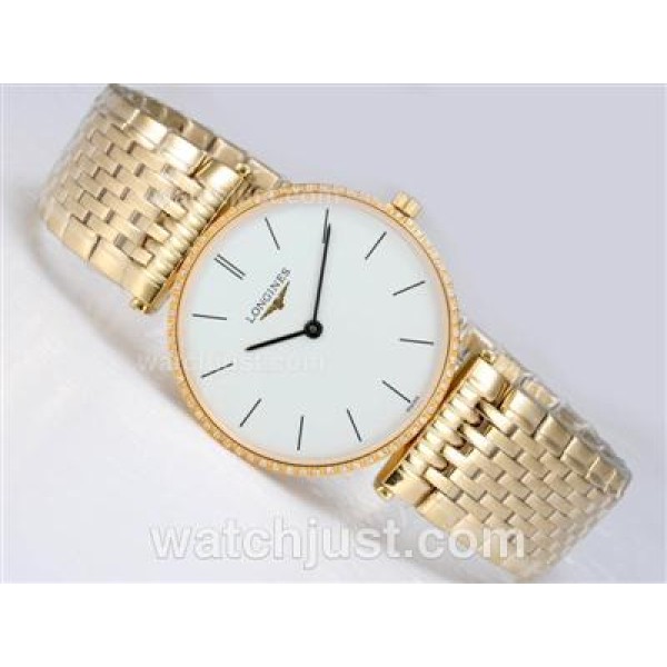 Longines La Grande Classique Swiss ETA Movement Full Gold with Diamond Bezel-White Dial