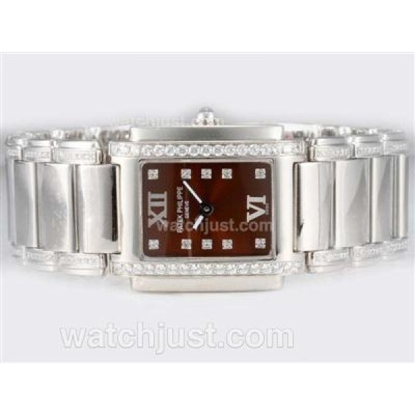 Patek Philippe Ref.4910 Swiss ETA Movement Diamond Bezel and Marking with Wine Dial Lady Model