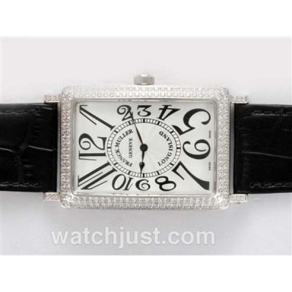 Franck Muller Long Island Automatic Diamond Bezel with White Dial