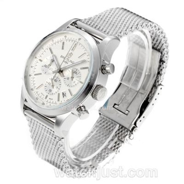 Breitling Transocean Working Chronograph Stick Markers with White Dial S/S-Same Chassis as 7750 Version-High Quality