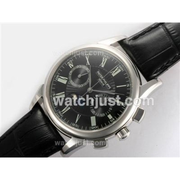 Patek Philippe Classic Chronograph Lemania Movement Moonphase with Black Dial