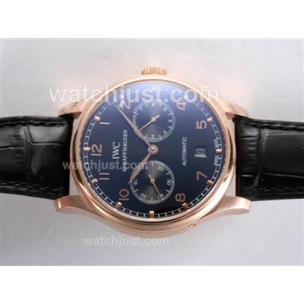 IWC Portugese 7 Days Working Power Reserve-21600bph Rose Gold Case with Black Dial