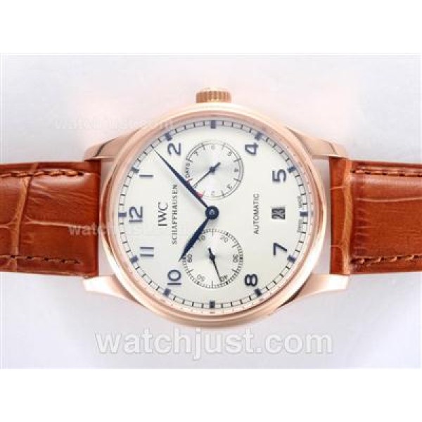 IWC Portugese 7 Days Working Power Reserve-21600bph Rose Gold Case with White Dial