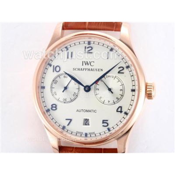 IWC Portugese 7 Days Working Power Reserve-21600bph Rose Gold Case with White Dial