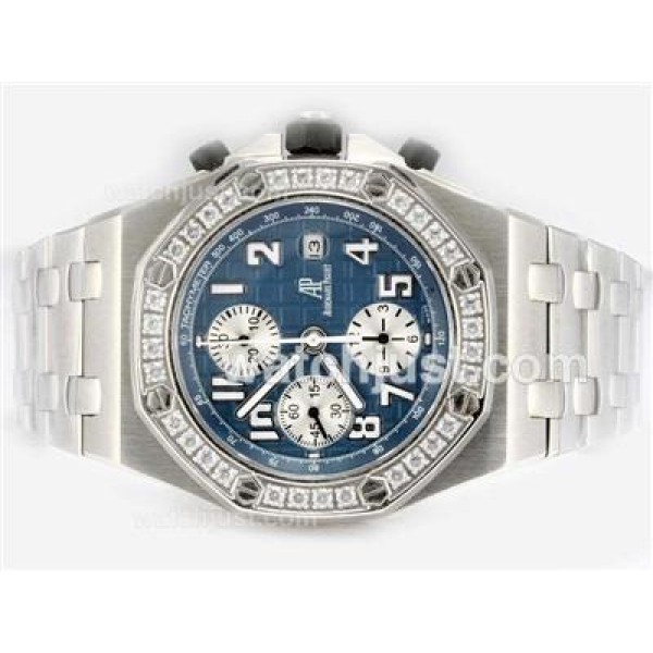 UK Perfect Replica Audemars Piguet Royal Oak Offshore Swiss Valjoux 7750 Movement Diamond Bezel with Blue Dial