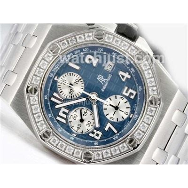 UK Perfect Replica Audemars Piguet Royal Oak Offshore Swiss Valjoux 7750 Movement Diamond Bezel with Blue Dial