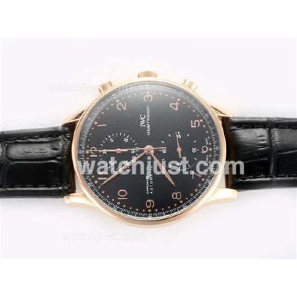 IWC Portugieser Chronograph Swiss Valjoux 7750 Movement Gold Case with Black Dial