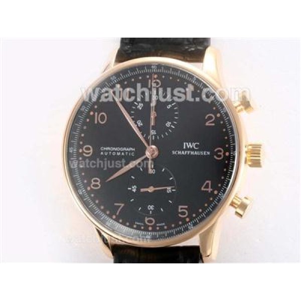 IWC Portugieser Chronograph Swiss Valjoux 7750 Movement Gold Case with Black Dial