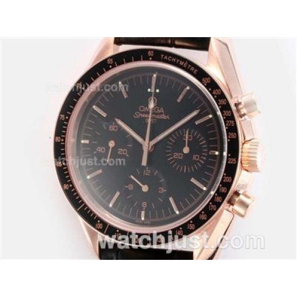 Omega Speedmaster Chronograph Lemania Movement Rose Gold Case with Black Dial