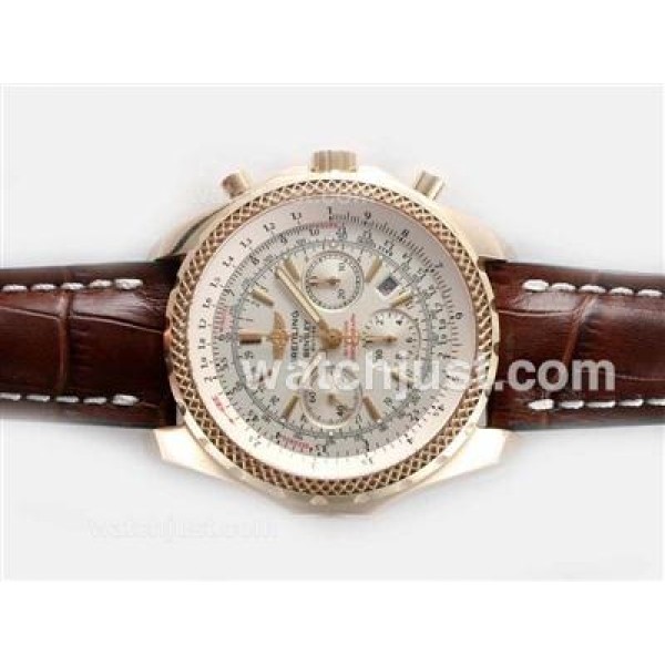 Breitling for Bentley Motors Chronograph Swiss Valjoux 7750 Movement Gold Case with White Dial