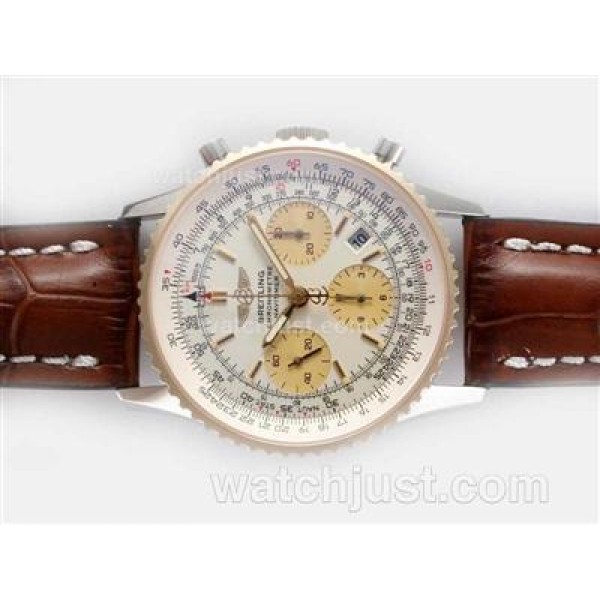 Breitling Navitimer Chronograph Swiss Valjoux 7750 Movement Two Tone Case with White Dial
