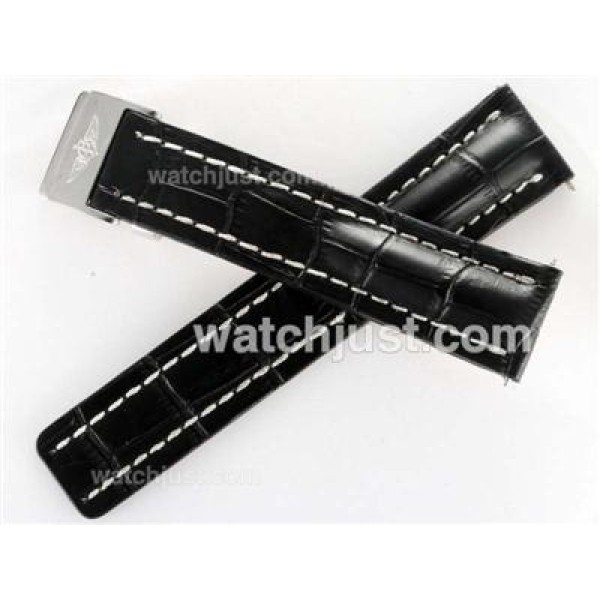 Breitling Black Leather Strap with Deployment Buckle 22MM