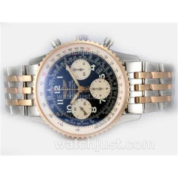Breitling Navitimer Chronograph Swiss Valjoux 7750 Movement Two Tone with Black Dial-Number Marking