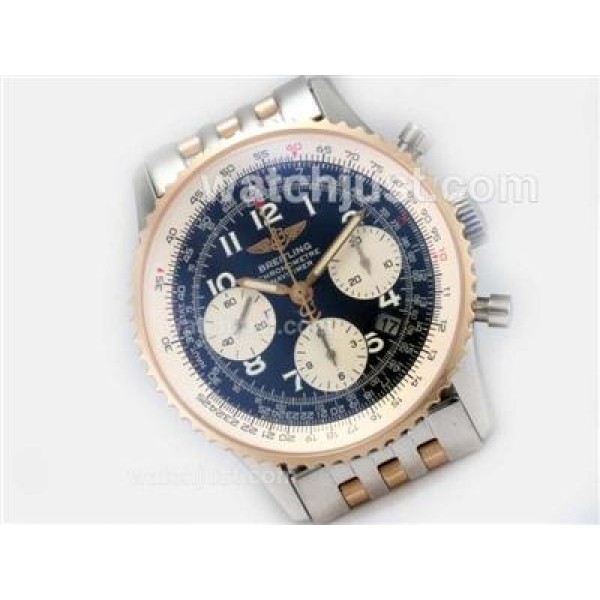 Breitling Navitimer Chronograph Swiss Valjoux 7750 Movement Two Tone with Black Dial-Number Marking