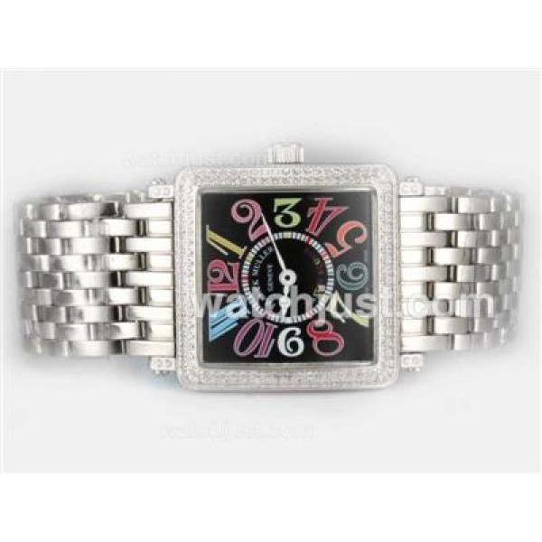 Franck Muller Master Square Swiss ETA Movement With Diamond Bezel / Black Dial-Colorful Number Marking