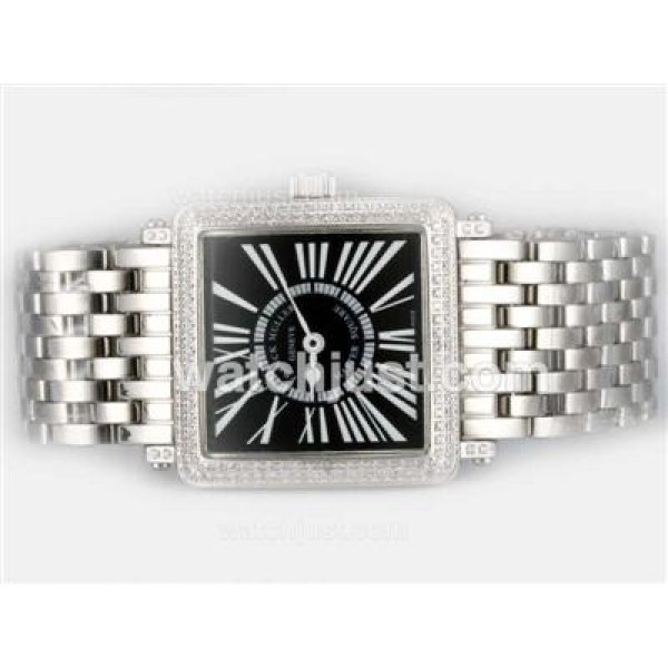 Franck Muller Master Square Swiss ETA Movement With Diamond Bezel / Black Dial-Roman Marking
