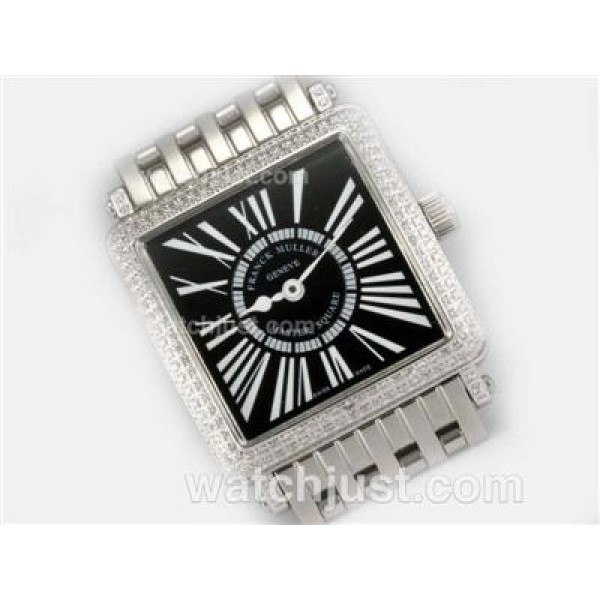 Franck Muller Master Square Swiss ETA Movement With Diamond Bezel / Black Dial-Roman Marking