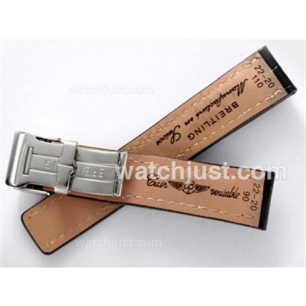Breitling Black Leather Strap with Deployment Buckle For Swiss Version-22MM