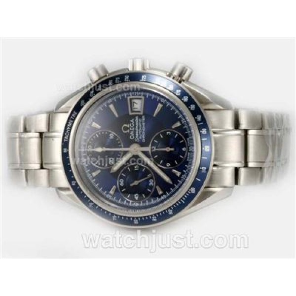 Omega Speedmaster Chronograph Swiss Valjoux 7750 Movement with Blue Dial and Bezel