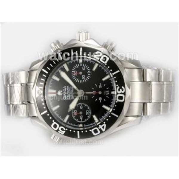 Omega Seamaster Chrono Diver 300m Swiss Valjoux 7750 Movement with Black Dial