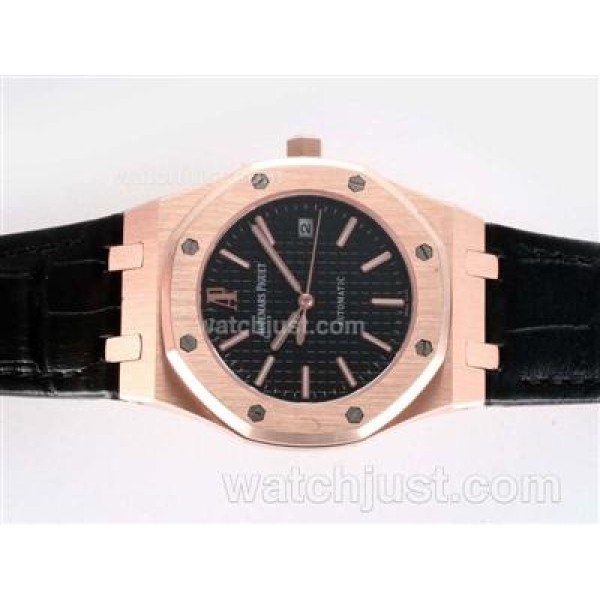 Audemars Piguet Royal Oak Swiss ETA 2836 Movement Rose Gold Case with Black Checkered Dial