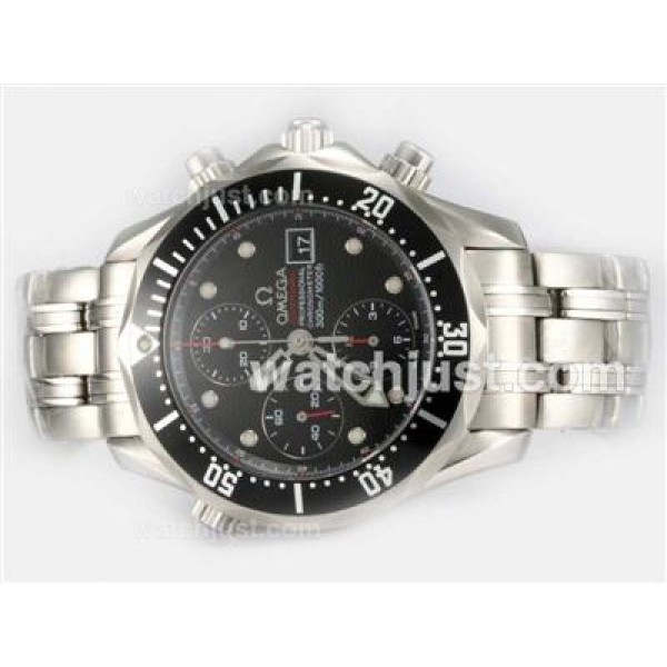 Omega Seamaster Chronograph Swiss Valjoux 7750 Movement with Black Dial-Red Marking