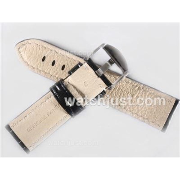 Panerai Black Leather Strap with White Stitching-For 44MM Model