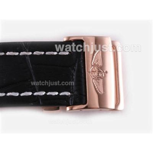Breitling for Bentley Motors T Automatic Rose Gold Case with White Dial-Black Leather Strap