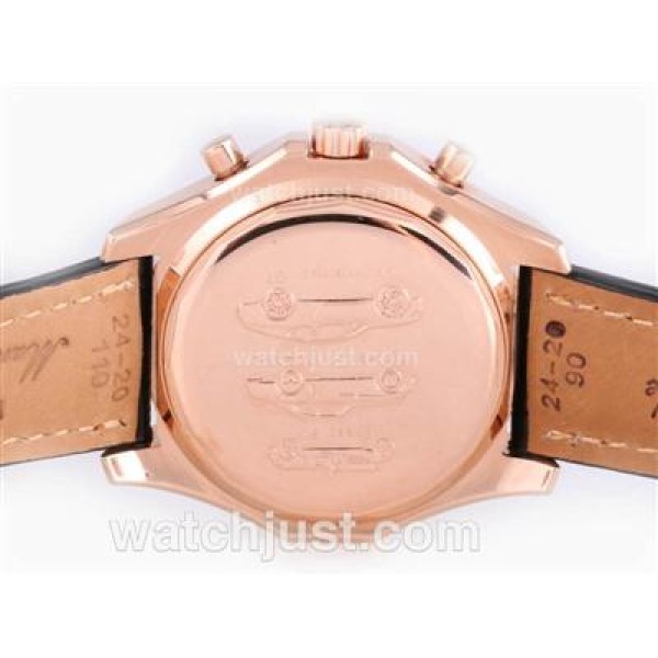 Breitling for Bentley Motors T Automatic Rose Gold Case with White Dial-Black Leather Strap
