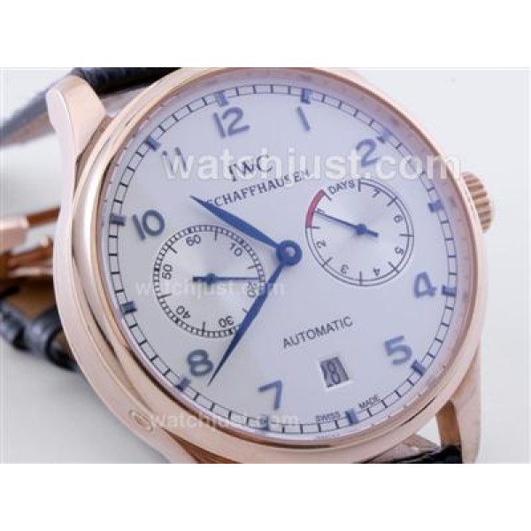 IWC Portugese 7 Days Working Power Reserve Rose Gold Case With Blue Marking-21600bph