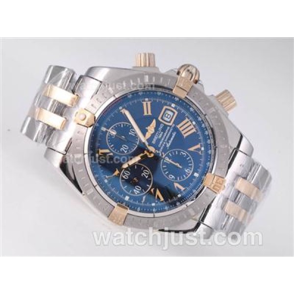Breitling Chronomat Evolution Chrono Swiss Valjoux 7750 Movement Two Tone with Roman Marking-Blue Dial