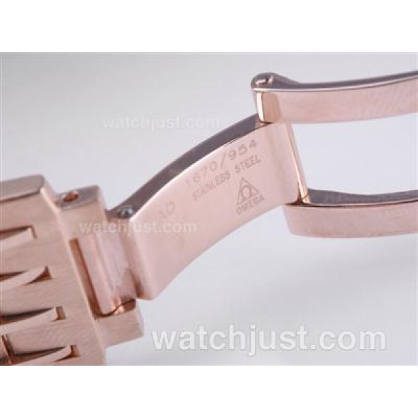 Omega Hour Vision See Thru Case with Full Rose Gold / White Dial-Decorated Asia 2813 Movement