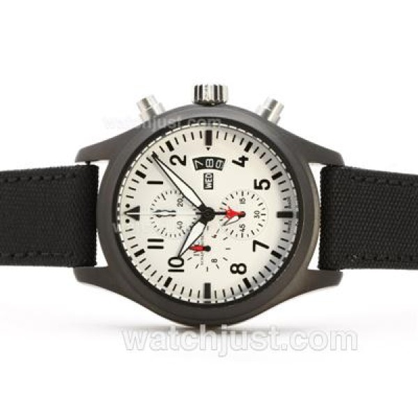 IWC 3789 Top Gun Pilot Working Chrono PVD Case White Dial-Same Chassis As 7750 Version-High Quality