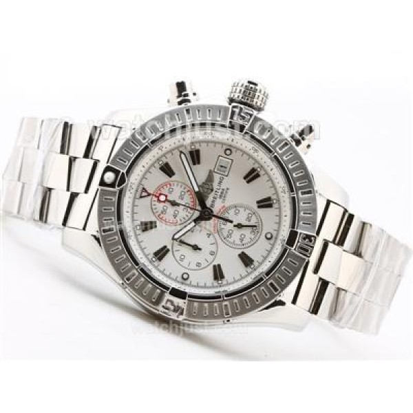 Breitling Super Avenger Working Chronograph with White Dial-Stick Marking S/S