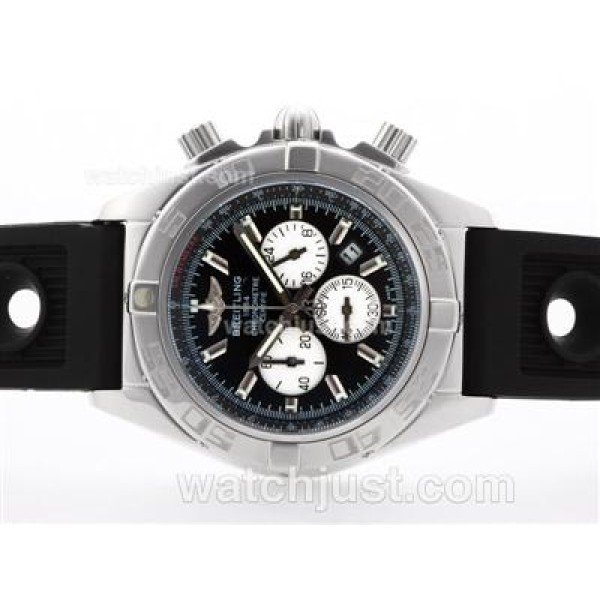 Breitling Chronomat B01 Working Chronograph with Black Dial-Stick Marking-Rubber Strap