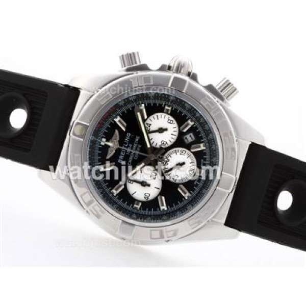Breitling Chronomat B01 Working Chronograph with Black Dial-Stick Marking-Rubber Strap