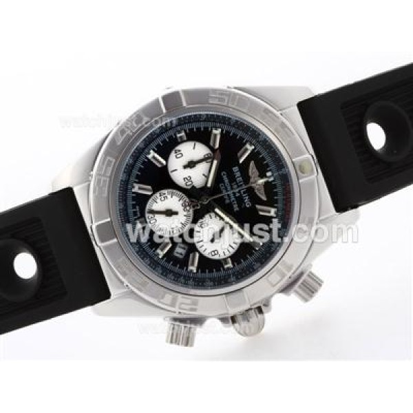 Breitling Chronomat B01 Working Chronograph with Black Dial-Stick Marking-Rubber Strap