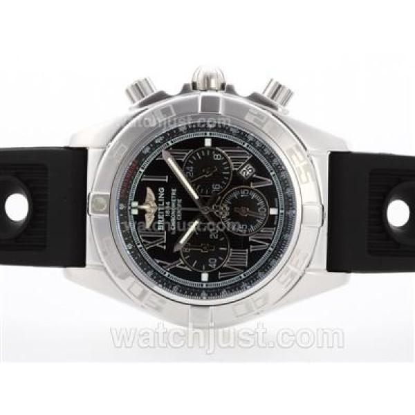 Breitling Chronomat B01 Working Chronograph with Black Dial-Roman Marking-Rubber Strap