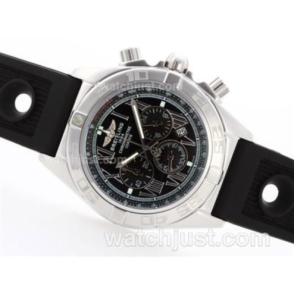 Breitling Chronomat B01 Working Chronograph with Black Dial-Roman Marking-Rubber Strap