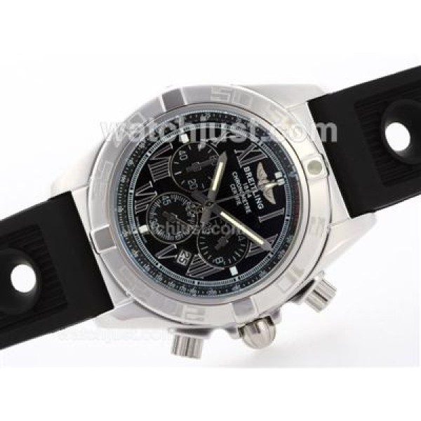 Breitling Chronomat B01 Working Chronograph with Black Dial-Roman Marking-Rubber Strap