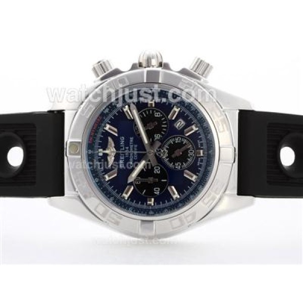 Breitling Chronomat B01 Working Chronograph with Blue Dial-Stick Marking-Rubber Strap