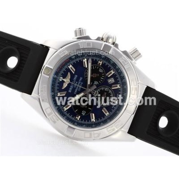 Breitling Chronomat B01 Working Chronograph with Blue Dial-Stick Marking-Rubber Strap