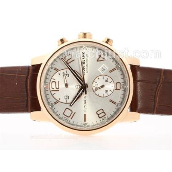 Montblanc Classic Flyback Automatic Rose Gold Case with White Dial - Leather Strap