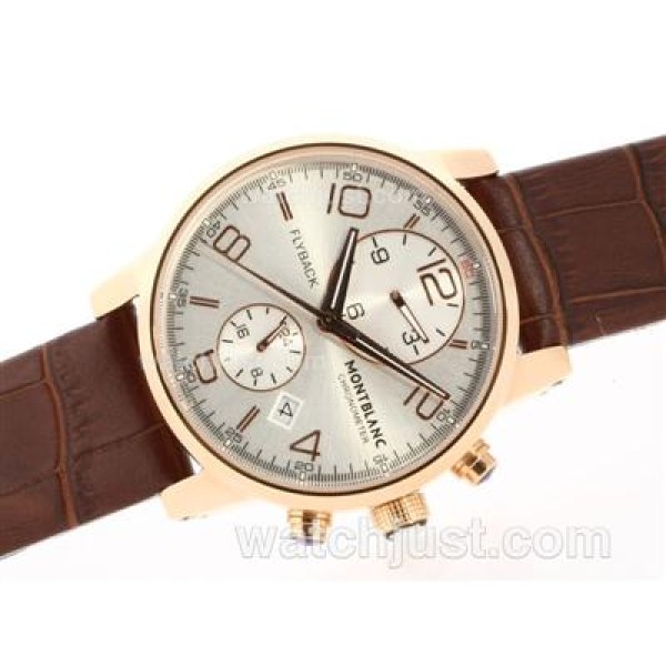 Montblanc Classic Flyback Automatic Rose Gold Case with White Dial - Leather Strap
