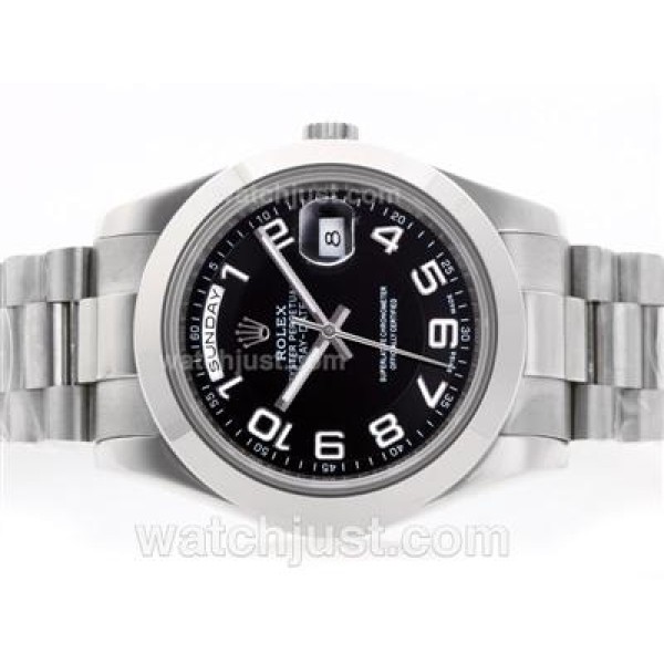 AAA 41 MM Quality Rolex Day-Date II Fake Watches With Black Dials For Men